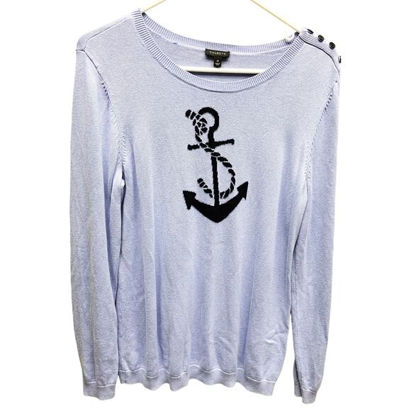 Talbots Womens Nautical Anchor Long Sleeve Sweater Size M - Picture 1 of 6